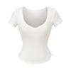Camiseta Sexy de Manga Curta com Decote em V Estilo Pura Luxúria 2025 Verão Nova Versátil Cor Pura Slim Curta Sexy Top Base