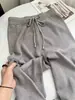 Pantalones de punto ancho de cachemira para mujer, de cintura alta, corte holgado, con caída fluida, engrosados para otoño e invierno, de largo hasta el suelo, adecuados para usar como prenda exterior