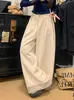 Hiohop Tendencia de Moda Material de Lana Gruesa y Cálida Versátil Adelgazantes Cintura Ajustada Cintura Alta Puntadas Rayadas Pantalones de Pierna Ancha para Mujer
