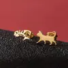 Pendientes Asimétricos de Gato y Espina de Pescado, Estilo Europeo y Americano, Simples, Dulces y Lindos, Pendientes Personalizados de Acero Inoxidable para Estudiantes