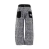 Jeans anchos de pierna recta con diseño inspirado en primavera y verano, estilo retro americano, bloques de color, bolsillo trasero, jeans para hombre con estampado de leopardo
