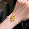 Nuevo colgante estilo chino de flor de cinco pétalos cepillada, bañado en oro, con patrón de cuerda trenzada y diseño de flor hueca, accesorio de cadena para clavícula de mujer