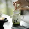 Juego de Té de Panda Pintado a Mano de las Dinastías Tang y Song, Tetera de Cerámica Arita con Filtro de Agujeros Redondos para Uso Doméstico, Tetera de Mano