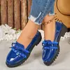 Transfronterizos Tallas Grandes 20266 Otoño Nuevo Mocasines Británicos Zapatos Pequeños de Cuero para Mujer Superficie Brillante Tacón Bajo Lazo Casual Zapatos Individuales