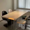Mesa de jantar flutuante de acrílico nórdico, mesa de escritório longa criativa, design de madeira natural, bancada de trabalho para casa, mesa de jantar simples