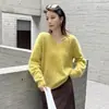 Suéter de lana para mujer, suéter con forro polar, suéter de punto liso de ajuste holgado para otoño e invierno, capa base, top de cachemira, estilo moderno, fabricante