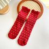Calcetines de tubo para niños Luo Kou con encaje de flores rojas, tubo recto sin talón, calcetines de imitación cosidos a mano para niños, venta al por mayor