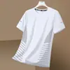 Camiseta de manga corta de seda helada para hombre de verano, corte holgado, cuello redondo, manga media, talla grande, simple y versátil, top de secado rápido