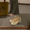 Sapatos Mary Jane com Laço Baixo Estilo Chanel para Mulheres Baixas, Aumentadores de Altura Versáteis, Sapatos de Salto Grosso Moda Fada Francesa