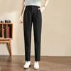 Pantalones de traje finos microelásticos de nueve puntos para mujer, estilo coreano primavera y verano, pantalones cigarette, pantalones estrechos, diseño de bolsillo, pantalones rectos con cintura elástica