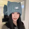 Bonito Gorro de Punto con Orejas de Gato para Mujer, Nuevo Estilo Otoño/Invierno 2026, Engrosado para Calor, Hace que la Cara se Vea Más Pequeña, Circunferencia de Cabeza Grande