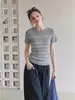 Top de Punto Jacquard Manga Corta Estilo Coreano para Mujer 2026 Nuevo Verano Diseño de Nicho Cuello Redondo Delgado Elegante