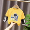 Camiseta de Manga Larga 100% Algodón para Niños Estilo Nuevo Primavera/Otoño 2026 Ropa Casual para Bebés y Niños Dibujos Animados Top Falso de Dos Piezas