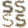 Guirlanda de Natal Artificial Transfronteiriça com Frutas Vermelhas para Decoração de Parede e Mesa de Jantar, Guirlanda Artificial Atacado em Estoque