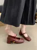 Zapatos de mujer retro de punta cuadrada, corte bajo, tacón grueso, nueva colección primavera/otoño, calzado de noche estilo francés, bailarinas Mary Jane de piel suave