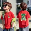 Camiseta de algodón puro para niños, marca de moda, con estampado de dibujos animados, manga corta, top versátil y moderno para el verano, estilo hip-hop, ins