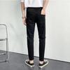Jeans para hombre pantalones de lápiz ajustados elásticos para hombre jeans cropped estilo coreano cremallera en la rodilla pantalones rasgados de estudiante