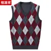 Chaleco de lana con cuello en V para otoño e invierno, chaleco de punto grueso sin mangas para hombre con patrón de rombos, se usa debajo de un suéter de jacquard, chaleco de hombre