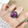 Novo Estilo Quadrado Grande Corte Radiante Ouro Negro Personalizado Zircônia Rosa Anel Aberto Colar Pingente Conjunto de Duas Peças
