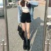 Shorts Jeans Casual Slim Fit para Mulheres, Estilo Fino, Cintura Alta Linha A, Hot Pants Jeans Sexy Tendência Estilo Ins