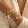Pulsera dorada brillante de patrón grabado vintage transfronteriza europea y americana, personalizada, a la moda, pulsera abierta de cadena retorcida simple