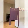 Camiseta Básica de Punto Morada Puramente Sexy de Manga Larga para Mujer, Principios de Otoño 2025, Delgada Ajustada Cuello Redondo Patchwork Top Interior
