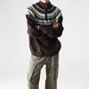 Tricô Fair Isle para Homens e Mulheres Inverno 2025 Retrô Americano Jacquard Estilo Preguiçoso Gola Alta Meia com Zíper Tricô para Casal