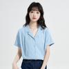 2025 Nuevo Verano Estilo Coreano Estilo Commuter Rayado Traje Cuello Camisa Manga Corta Diseño de Mujer Tops Nicho