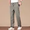 Calça Casual Masculina para Meia-Idade e Idosos, Pai, Verão e Primavera, Fina, Respirável, Secagem Rápida, Solta, Cintura Elástica de Seda Gelada, Calça Longa Esportiva