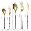 Acero Inoxidable 304 Vajilla para Comida Occidental Portuguesa Vajilla con Textura de Madera Japonesa Cuchillo, Tenedor y Cuchara con Mango de Imitación Madera Juego de Vajilla