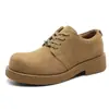 Verão 2025 Mais Vendidos Sapatos Masculinos Robustos Sapatos Derby Modernos Estilo Trabalho Sapatos Casuais de Couro Botas Amarelas de Cano Baixo com Solado Espesso para Homens