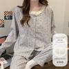 Cardigan de Encaje de Doble Longitud con Cuello Redondo para Mujer, Pijama de Otoño Nuevo Transfronterizo, Talla Grande, Estampado de Dibujos Animados, Algodón Nube con Almohadilla en el Pecho