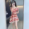Vestido a Cuadros de Alto Estilo Francés para Mujer Verano Nuevo Estilo Falda Abullonada de Princesa para Niña Falda de Pastel Primer Amor Falda