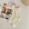Meias Ruffled para Primavera e Outono para Mulheres, Modernas com Etiquetas de Tecido com Borda de Madeira, Meias de Cano Médio, Versáteis com Sapatos Prateados