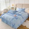 Nuevo Estilo Princesa Coreana Falda de Cama Extra Alta Juego de Cuatro Piezas Relleno de Algodón Falda de Cama Primavera y Verano Sábana Sábanas Ropa de Cama Ropa de Cama Ropa de Cama
