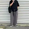 Calça reta estilo dark transfronteiriça para homens, calça de perna larga para primavera e outono com design de cordão na bainha, calça casual cropped de nicho