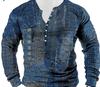 1121 Comercio exterior europeo y americano transfronterizo patrón 3D moda Hombre suelto manga larga 7 botones estampado figura top camiseta al por mayor