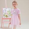 Vestido de Verano para Niñas 2025 Nuevo Ropa Infantil Mediana y Grande Dulce Vestido de Malla con Estampado de Dibujos Animados