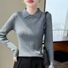Top base de punto de alta calidad, imitación lana 6%, cuello en V, manga larga, estilo Otoño/Invierno, corte ajustado, color liso, suéter de punto para mujer, prenda interior