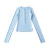 25217-Camiseta de Moda Sexy de Estilo Europeo y Americano con Cuello Redondo y Mangas Largas para Mujer 2025 Nueva Sexy Ajustada Camiseta Básica Superior