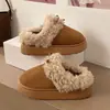 Chinelos de Algodão com Laço e Solas Grossas, Novo Estilo Inverno 2026, Atacado, Forrados com Lã, Quentes, Pelúcia, Moda Neve, Chinelos Peludos