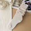 Calcetines transpirables estilo japonés de patchwork para mujer, otoño e invierno, tejido grueso con hilo texturizado, color liso, calcetines largos, calcetines versátiles para la pantorrilla
