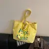 Bolsa de Lona Grande de un Solo Hombro Rayada Bordada con Letras Transfronteriza Estilo Coreano de Nicho para Viaje Primavera/Verano 2026