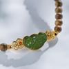 Pulsera de doble círculo Qinan Chen Xiang, método antiguo, con jaspe dorado, flor de peonía, tarjeta de mano, diseño original, pulsera de cuentas de jade tejida a mano