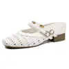 Versión en Stock~Mocasines Cerrados de Media Punta con Diseño de Nicho Calado en Cuero Genuino para Mujer, Elegantes Sandalias Tipo Mula Tejidas para Viajar al Trabajo