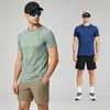 E-commerce Transfronteiriço Amazon Nova Camiseta Esportiva de Secagem Rápida Masculina para Corrida Alta Elasticidade Seda de Gelo Fitness Gola Redonda Manga Curta Top