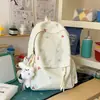 Mochila Amarilla Crema con Lazo Bordado para Mujer, Estilo Ins, Gran Capacidad, Ligera para Viajes Diarios y Estudiantes de Secundaria