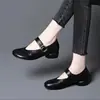 Sapatos Mary Jane de salto baixo estilo francês para mulheres, nova coleção outono 2026, sapatos de mãe confortáveis e versáteis, sapatos de couro retro de bico fino com sola macia