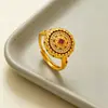 Anel de Dedo Indicador Rotativo Bússola Oito Tesouros Estilo Palácio Ouro Imitado Cravejado com Diamantes para Mulheres, Joia de Anel de Ouro de Areia Vietnamita