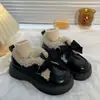 Zapatos de Cuero Pequeños Cálidos Estilo Coreano con Lazo Dulce y Terciopelo Plus para Mujer 2026 Invierno Nueva Moda Aumentadores de Altura Suela Gruesa Mocasines Zapatos de Algodón